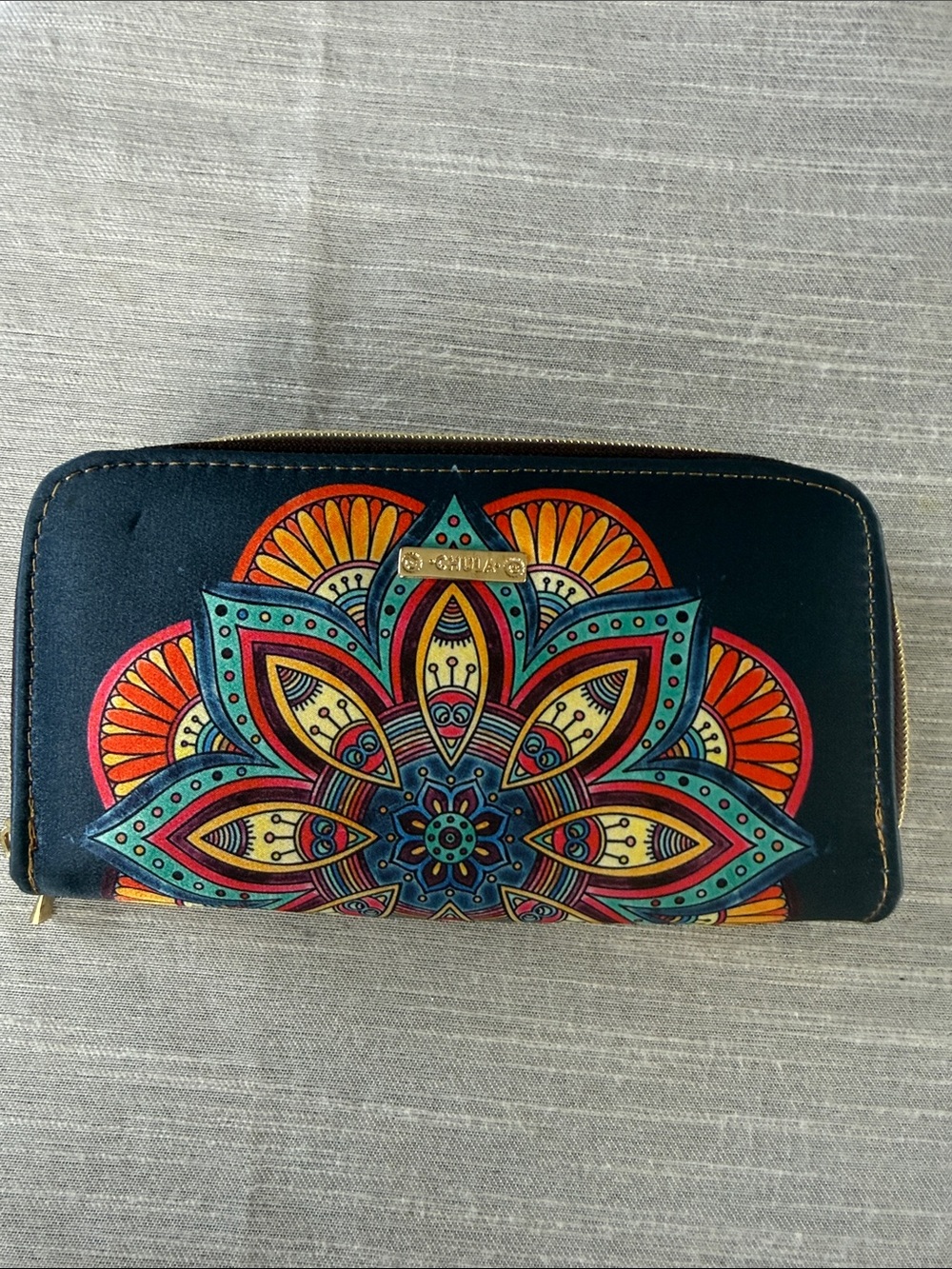 CHULA Navy Mandala Zip Wallet with Multicolor Print